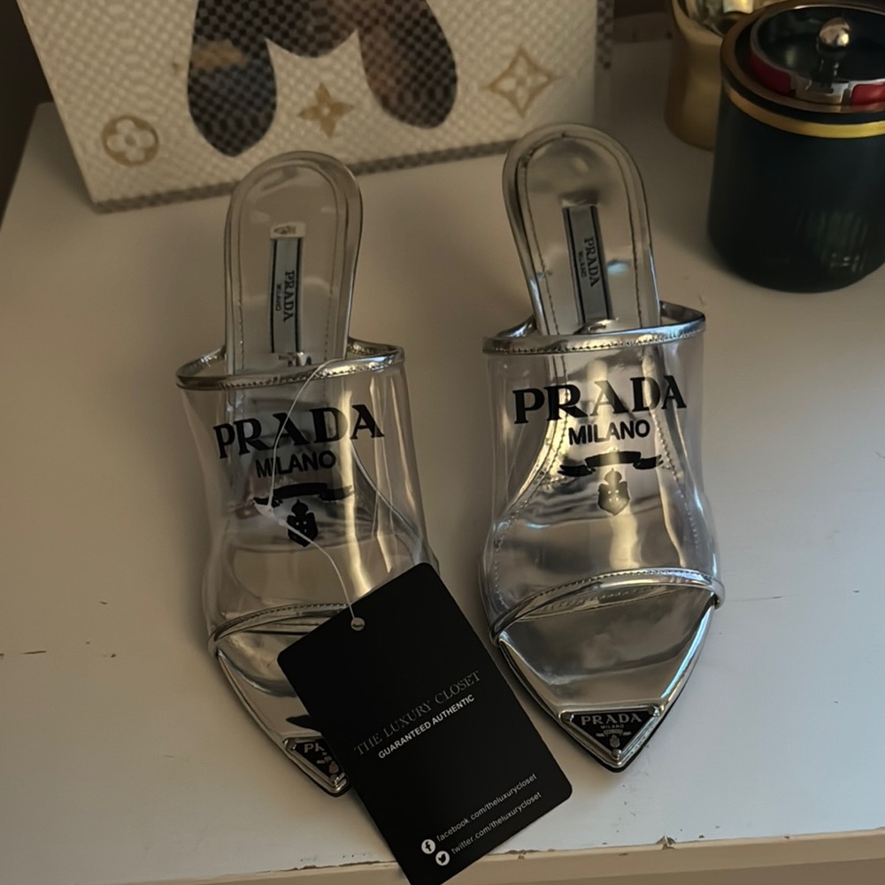 Prada Silver Heels with Sleek Pointed Toe